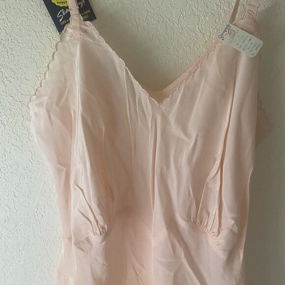 NOS Vintage Seamprufe Full Slip Womens Tall 34 Pink Lace Lingerie Midi READ - Picture 6 of 12